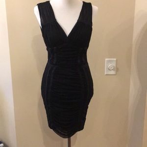 Black, low back semi-sheer and lace dress